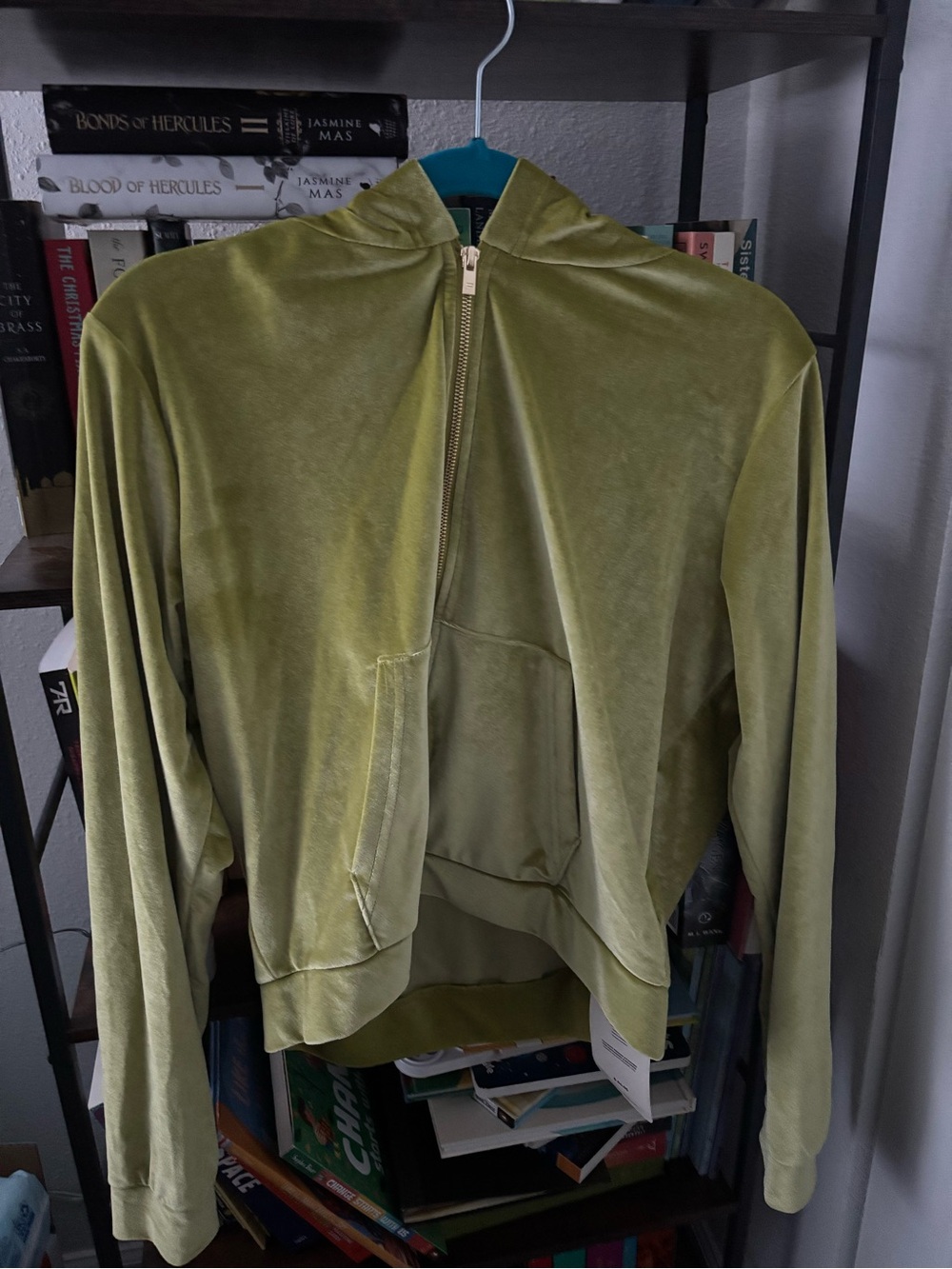 Light Green Velvet Zip-Up Hoodie Jacket